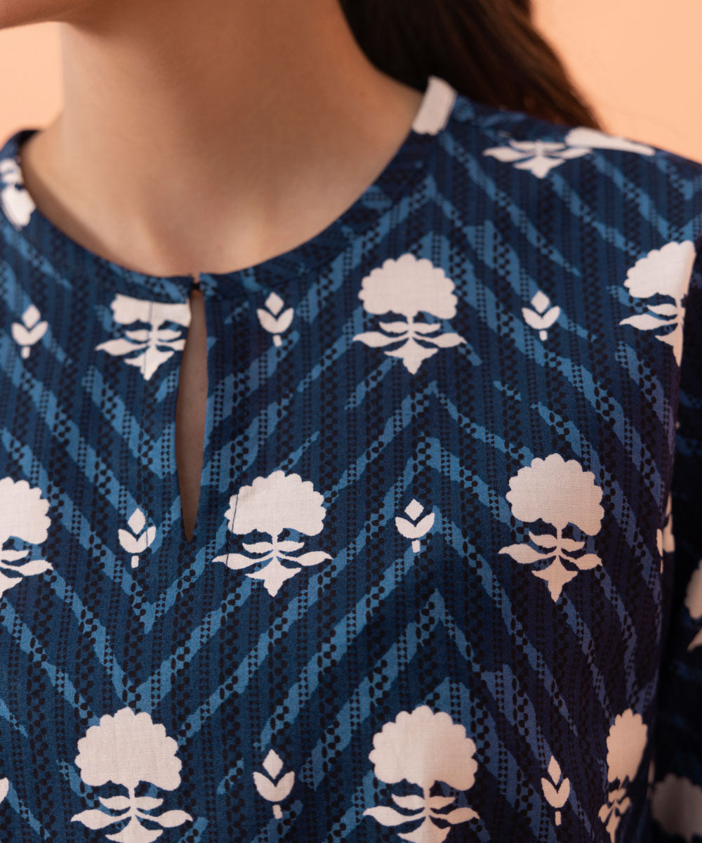 Women's Intermix Pret Printed Cambric Dark Blue Shirt