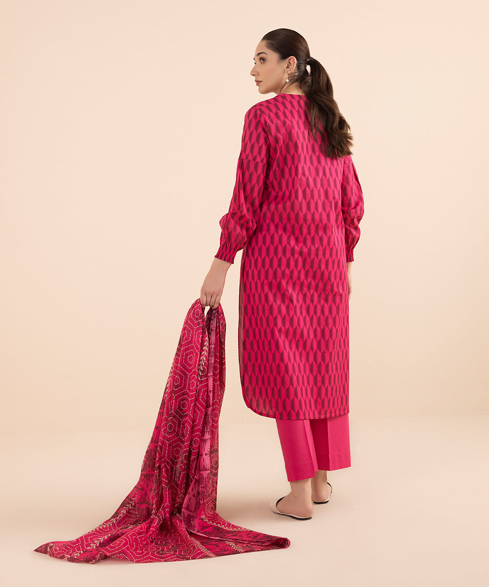 Women's Unstitched Lawn Pink 3 Piece Suit