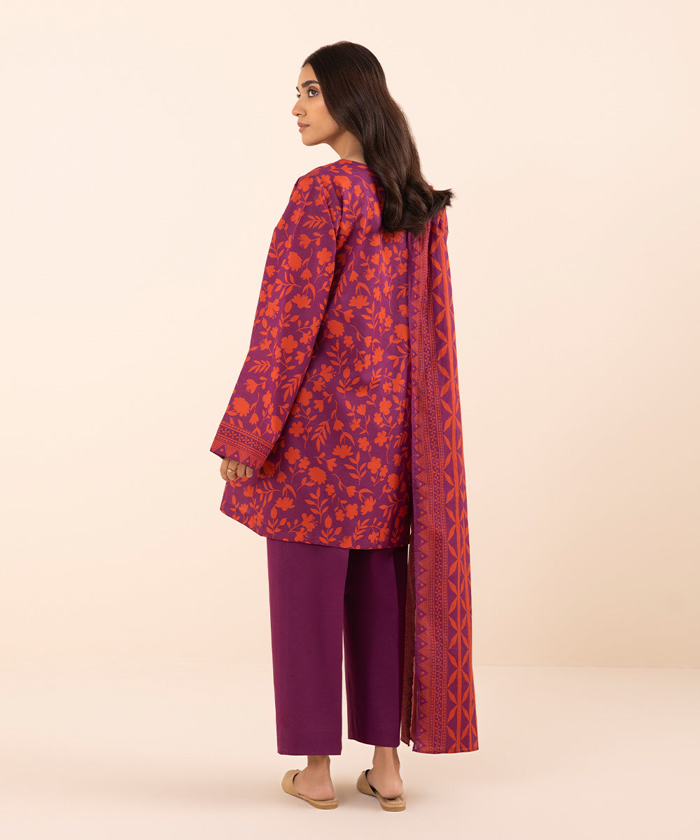 Women's Unstitched Lawn Purple 3 Piece Suit