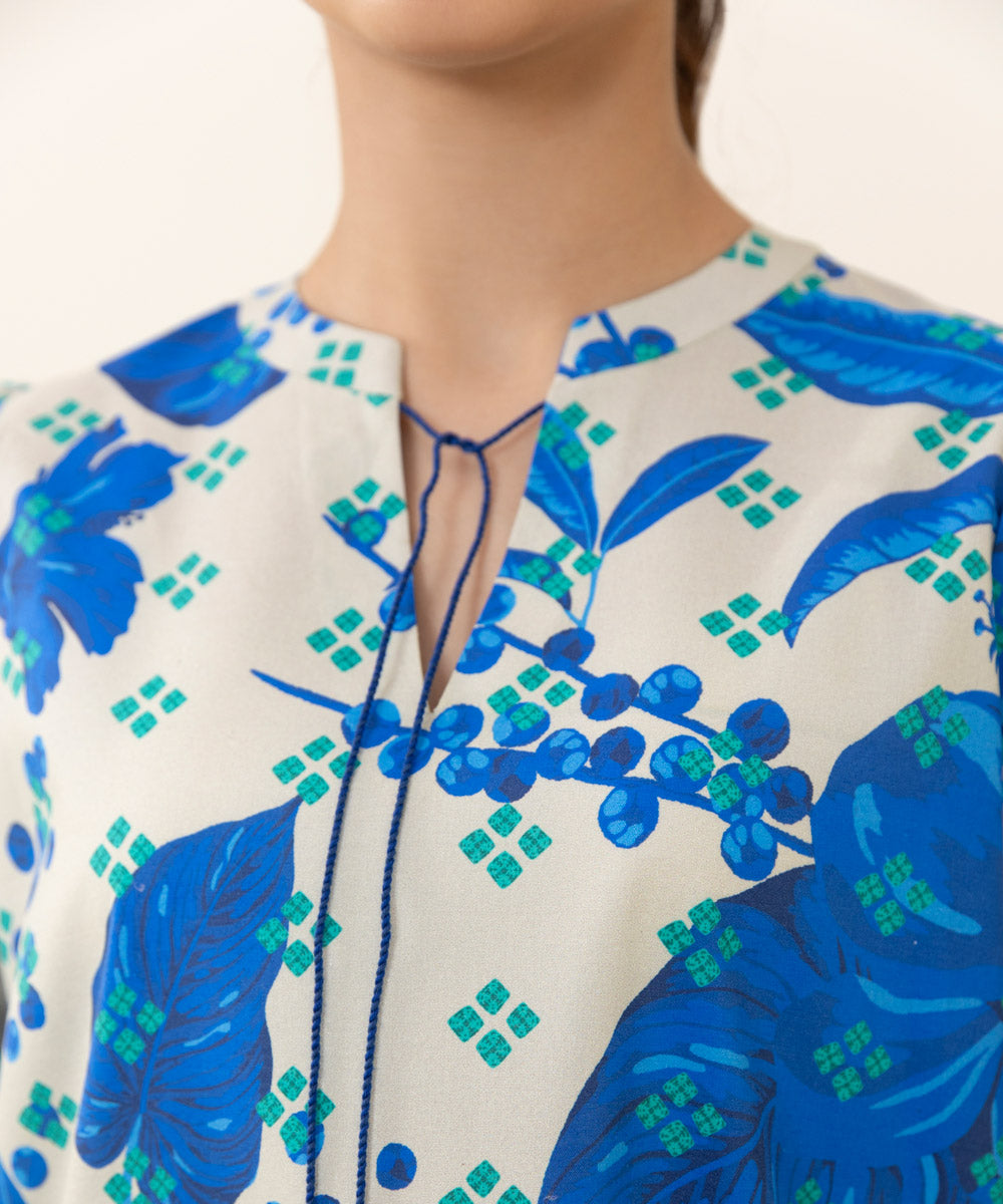 Women's Intermix Unstitched Cotton Viscose Blue 3 Piece Suit