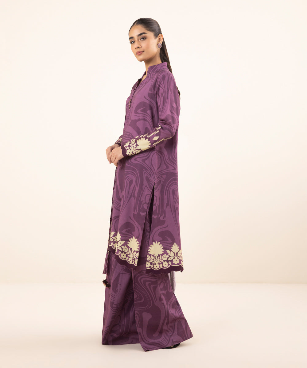 Women's Intermix Unstitched Linen Purple 3 Piece Suit
