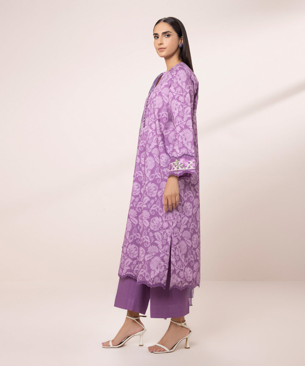 Women's Unstitched Lawn Printed Purple 3 Piece Suit