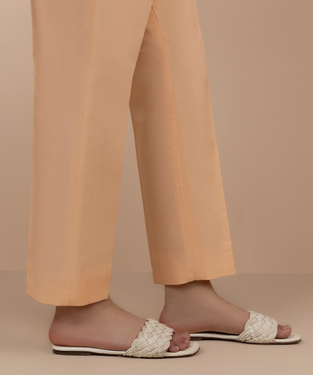Women's Unstitched Cambric Printed Peach Trousers Fabric