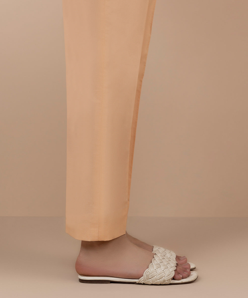 Women's Unstitched Cambric Printed Peach Trousers Fabric