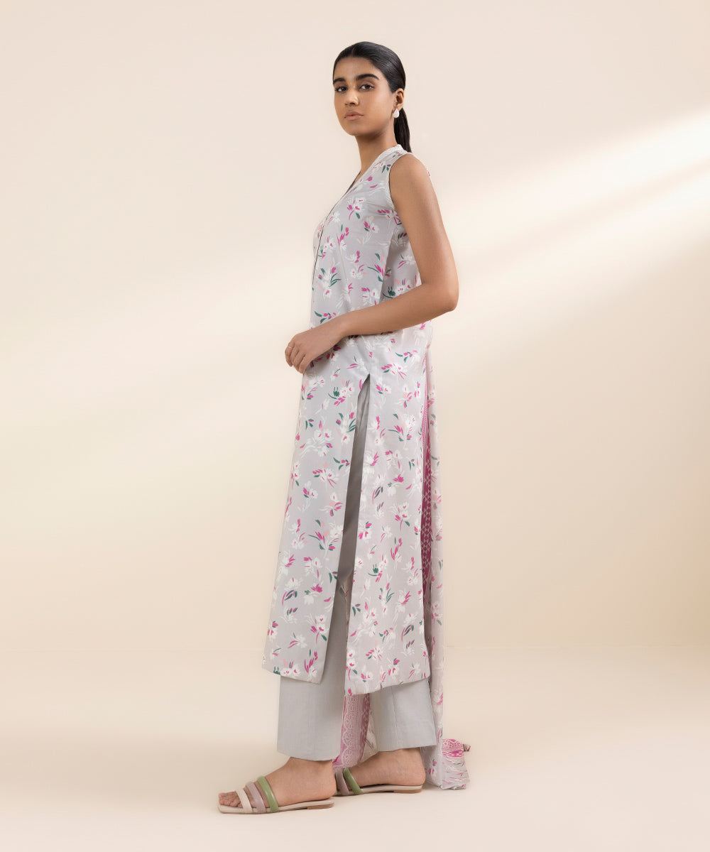 Women's Unstitched Lawn Grey Printed 3 Piece Suit