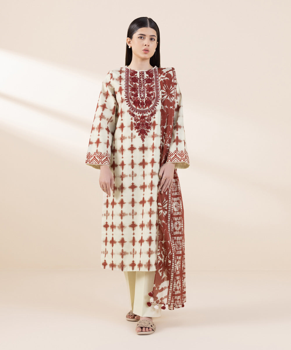 Women's Cambric Embroidered Multi Unstitched 3 Piece Suit