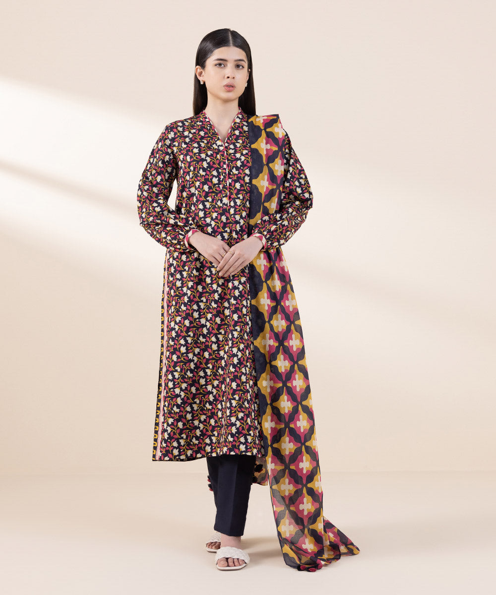 Women's Lawn Printed Multi Unstitched 3 Piece Suit