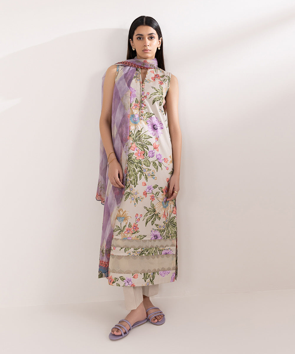 Blended Chiffon Purple Printed Dupatta