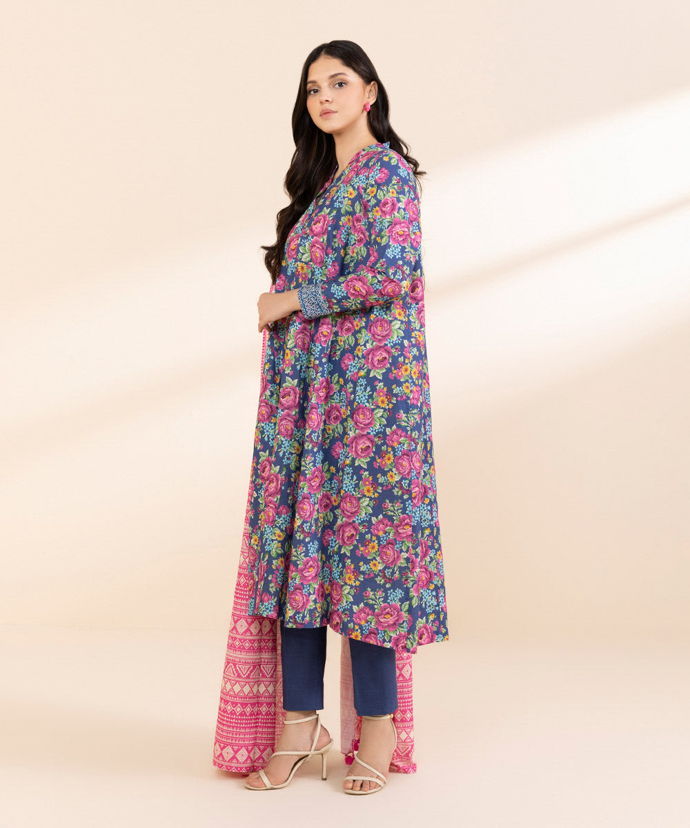 Women's Unstitched Light Khaddar Printed Multi 3 Piece Suit