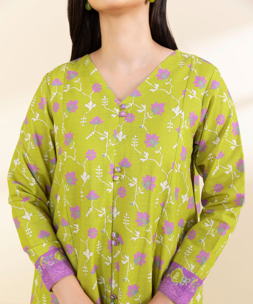 Women's Unstitched Light Khaddar Printed Green 3 Piece Suit