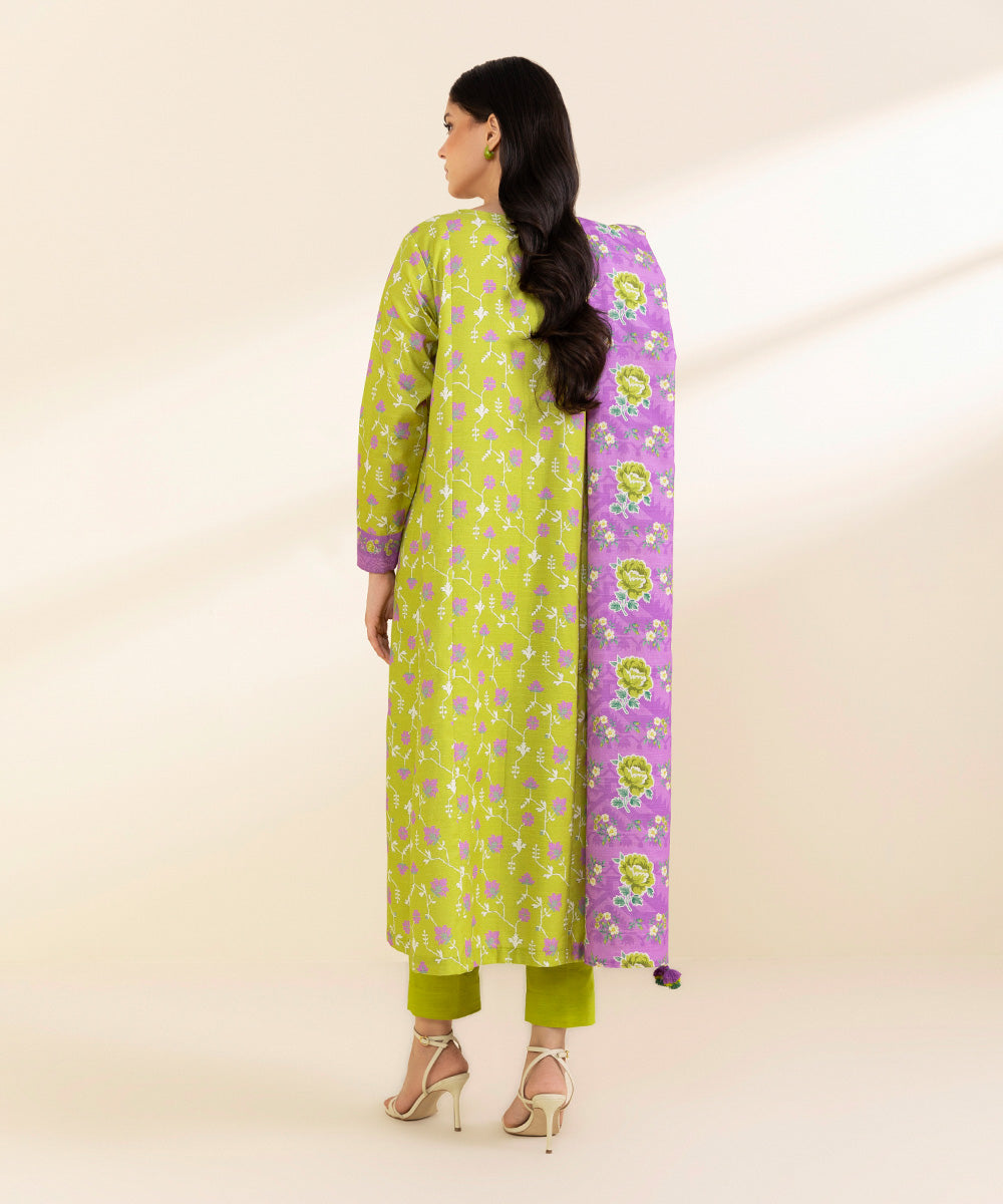 Women's Unstitched Light Khaddar Printed Green 3 Piece Suit