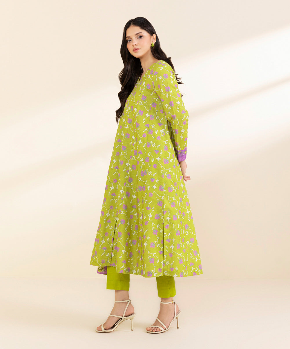 Women's Unstitched Light Khaddar Printed Green 3 Piece Suit