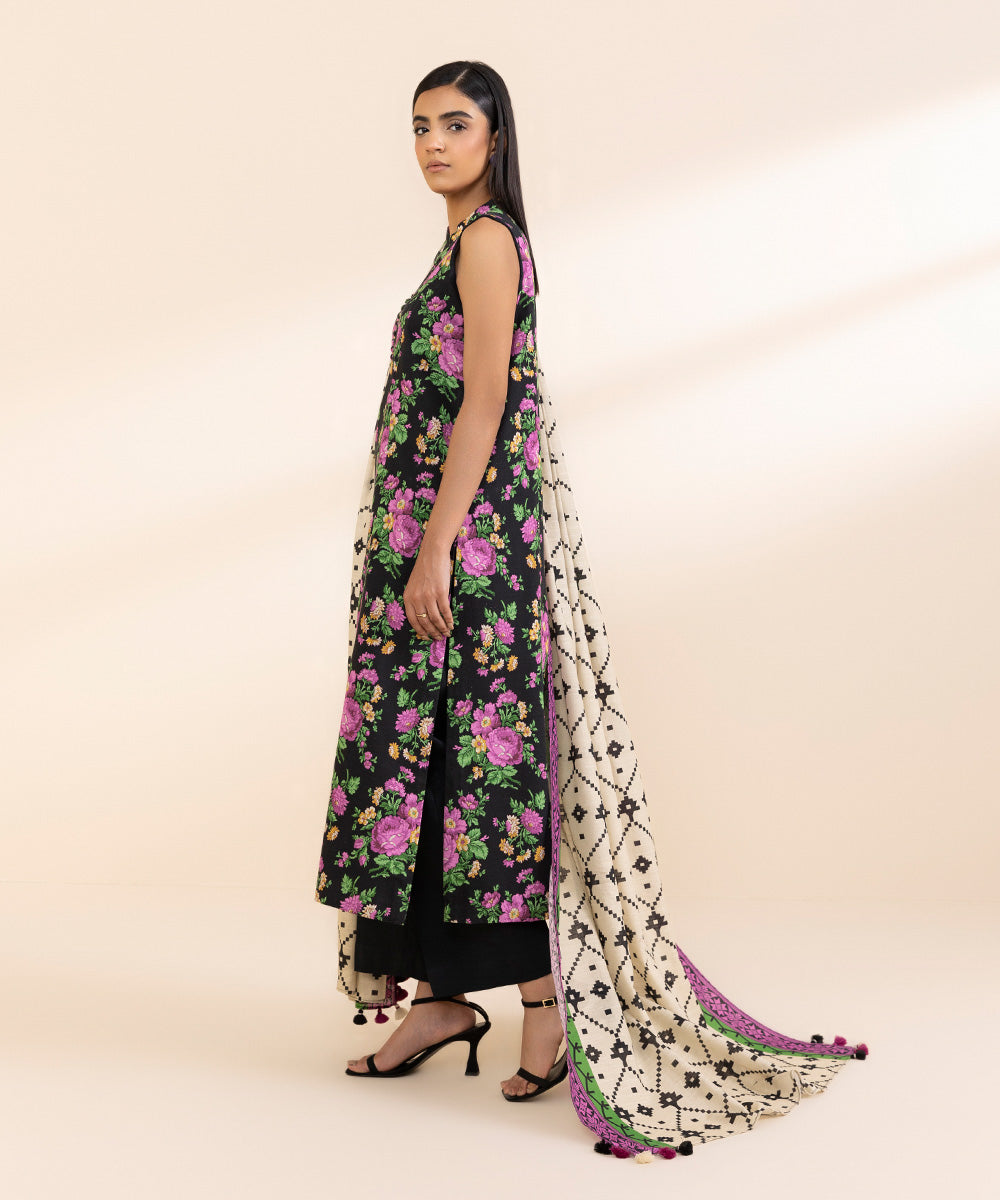 Women's Unstitched Light Khaddar Printed Multi 3 Piece Suit