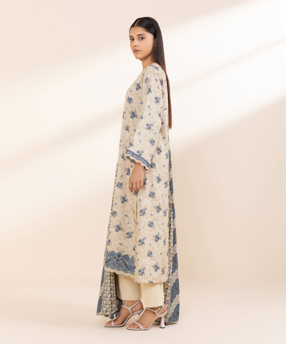 Women's Unstitched Embroidered Linen Multi 3 Piece Suit