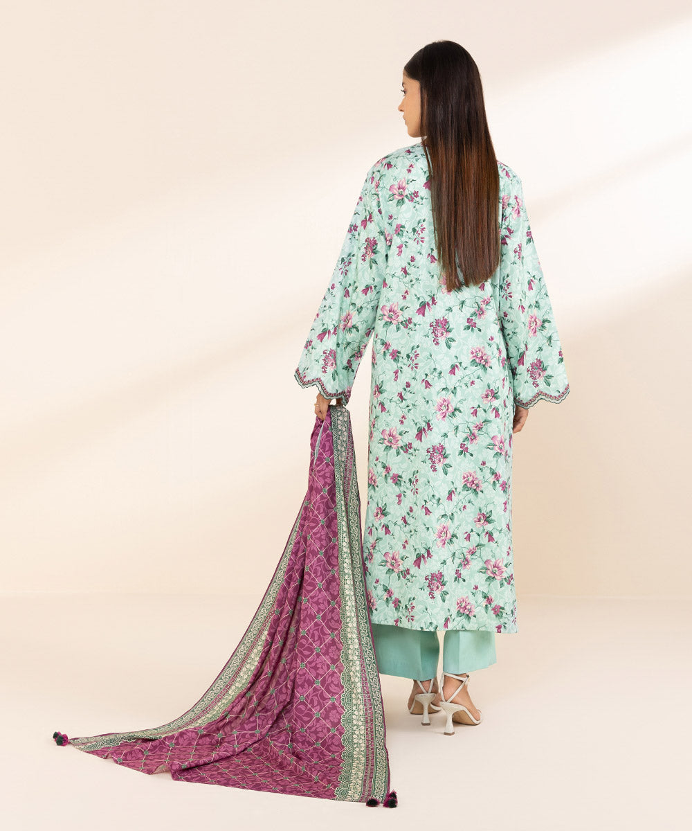 Women's Unstitched Embroidered Linen Multi 3 Piece Suit