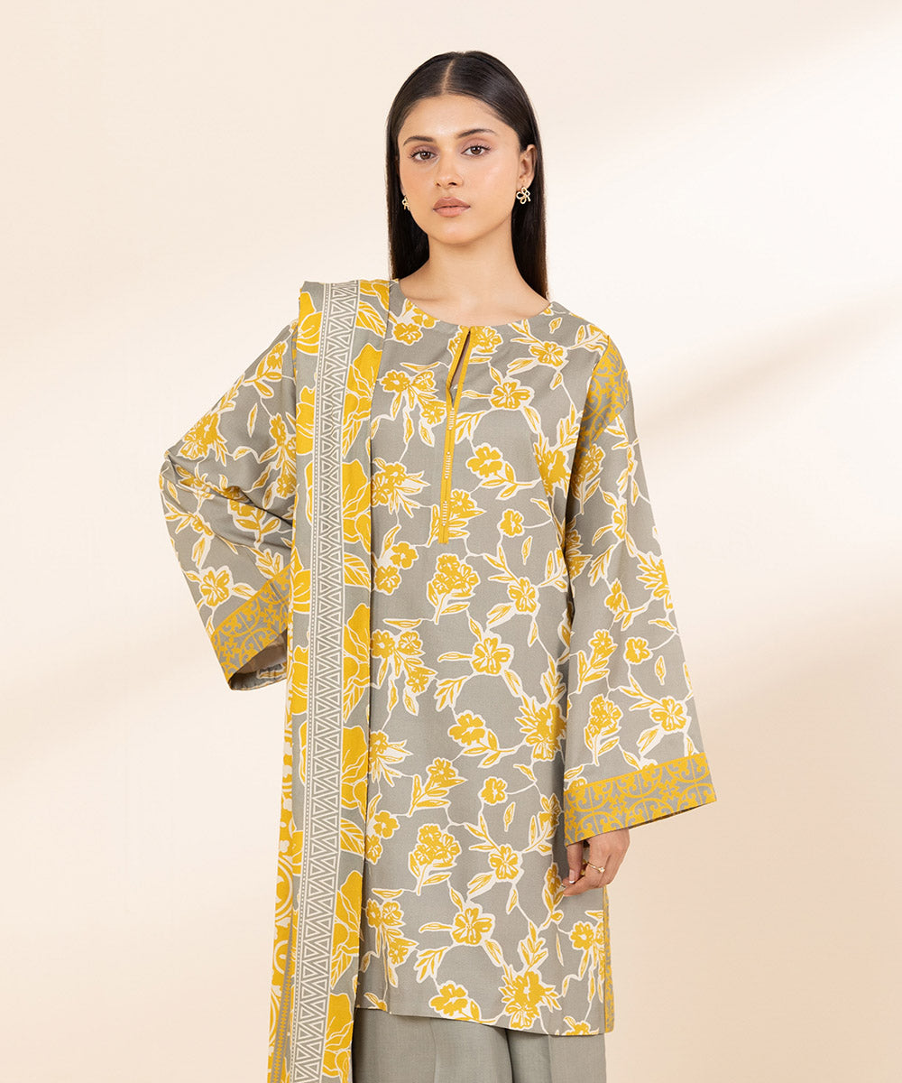 Women's Unstitched Printed Linen Multi 3 Piece Suit