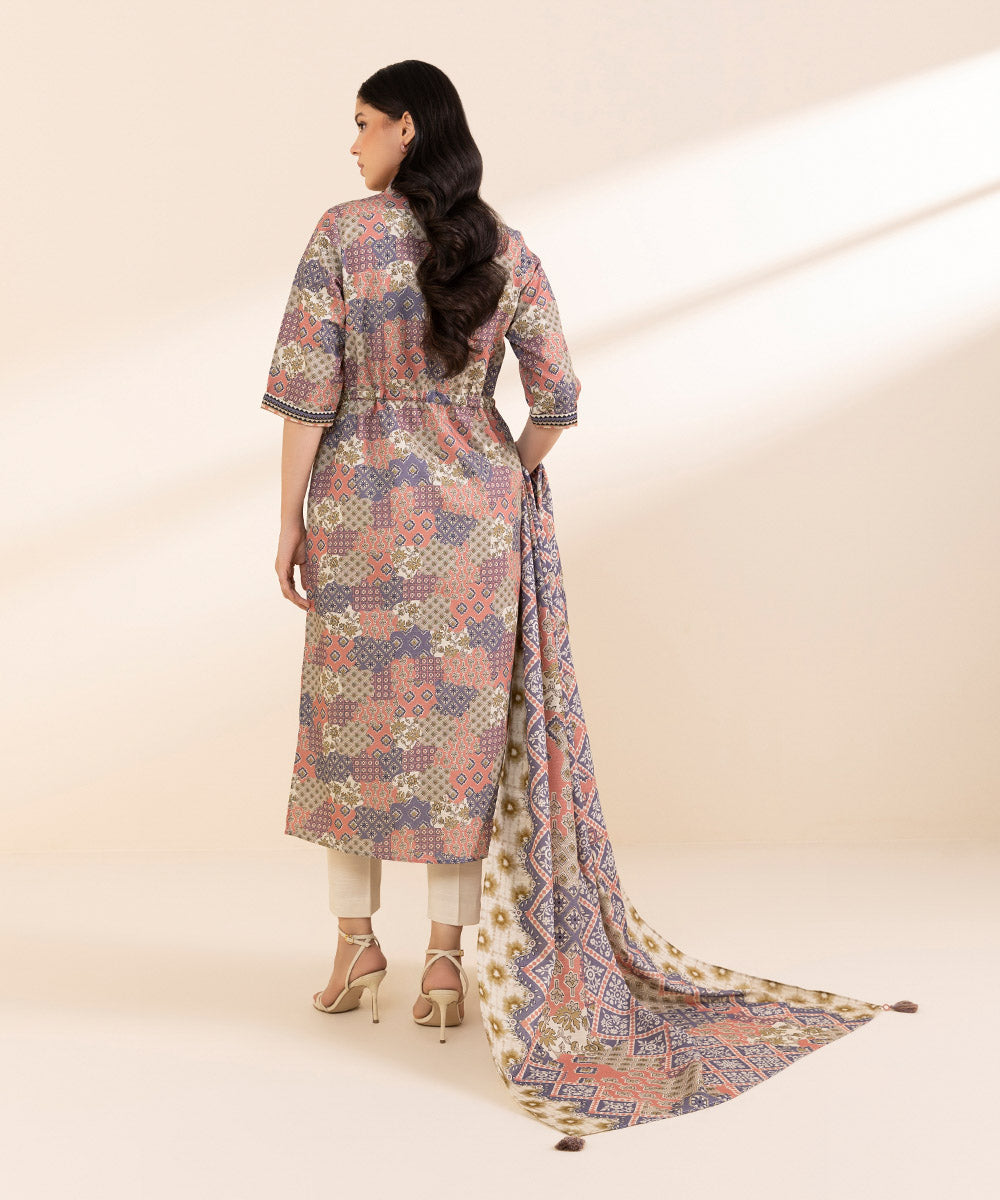 Women's Unstitched Light Khaddar Printed Multi 3 Piece Suit