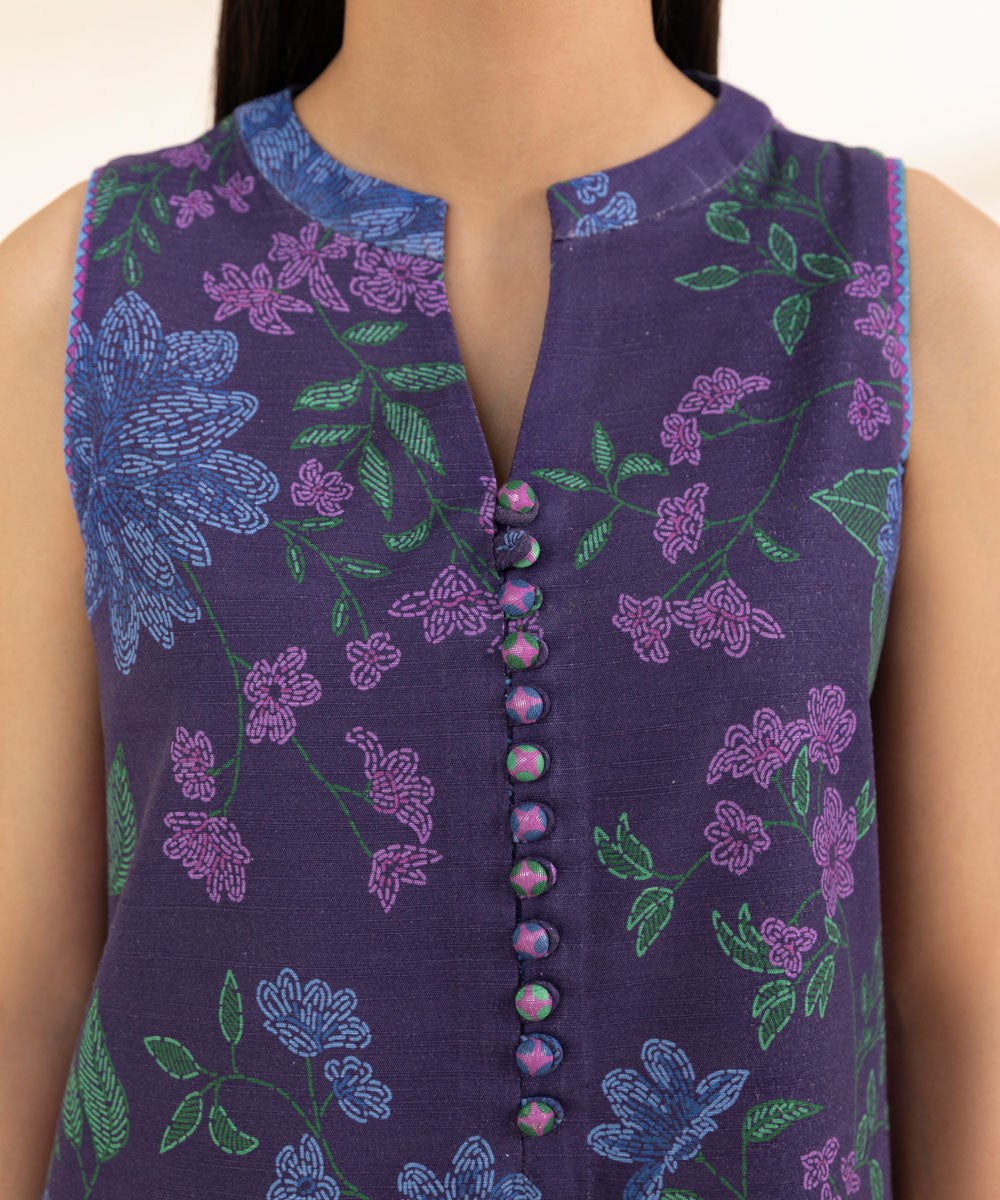 Women's Unstitched Khaddar Printed Purple 3 Piece Suit