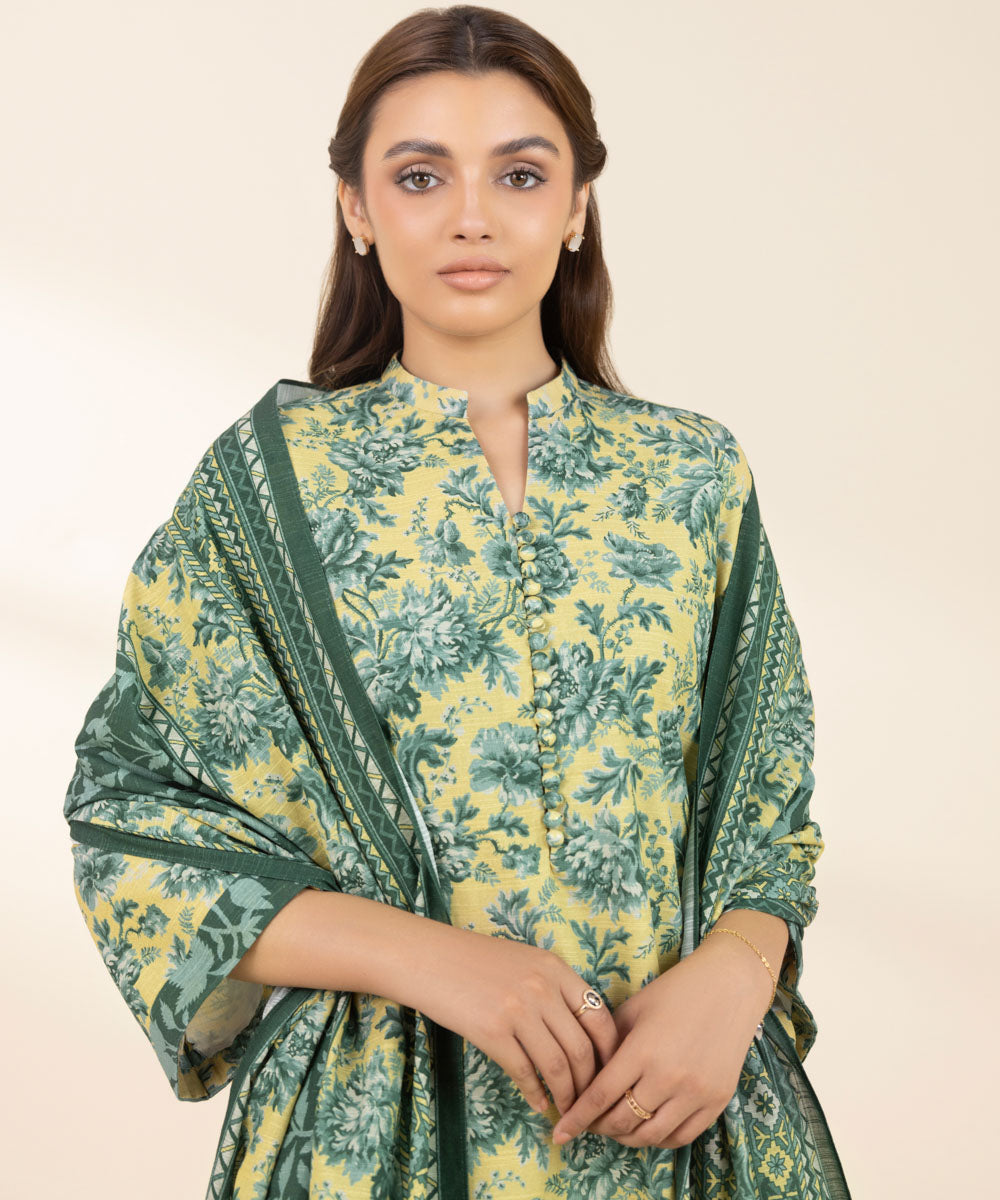 Women's Unstitched Khaddar Printed Multi 3 Piece Suit