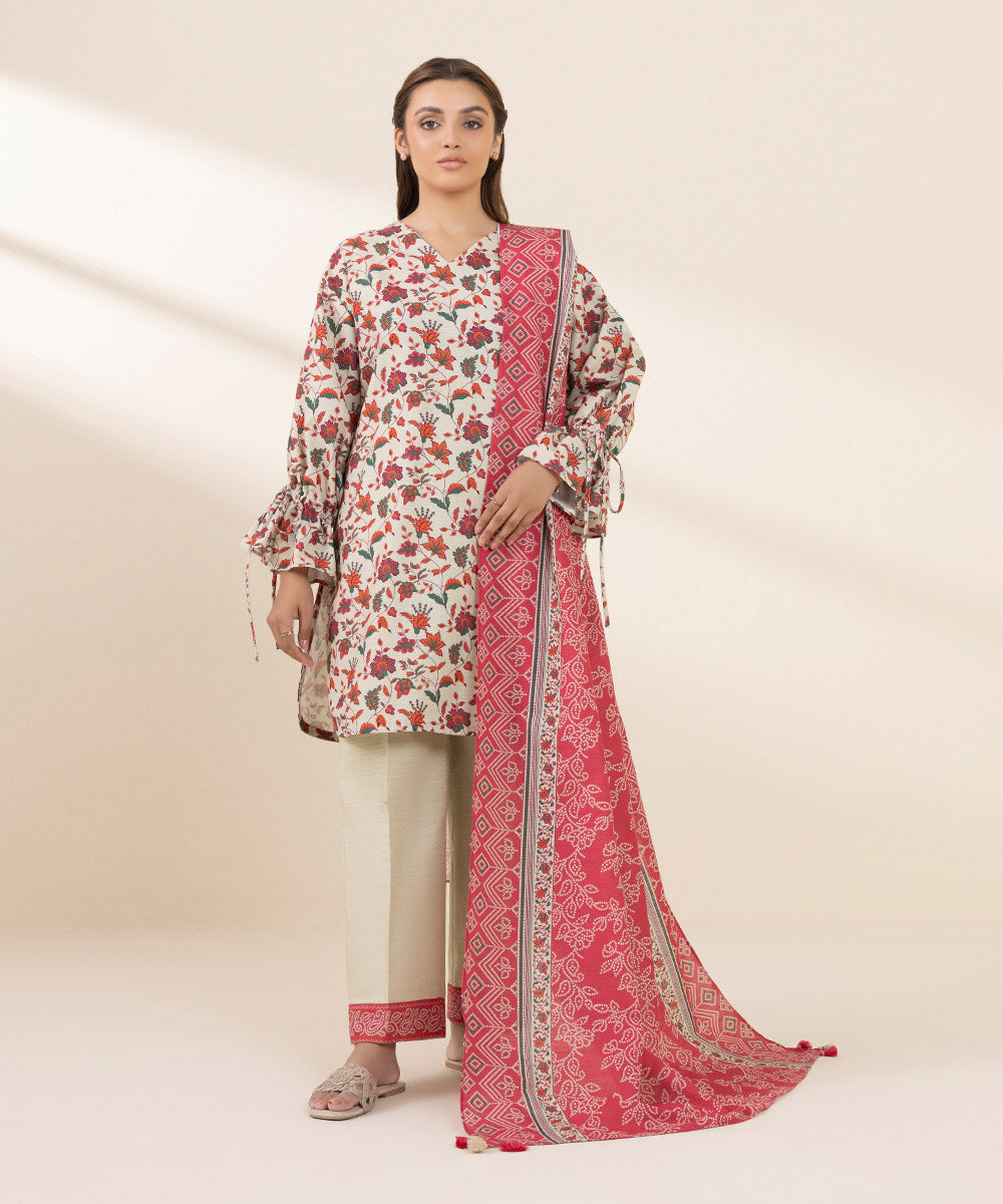 Women's Unstitched Khaddar Printed Multi 3 Piece Suit