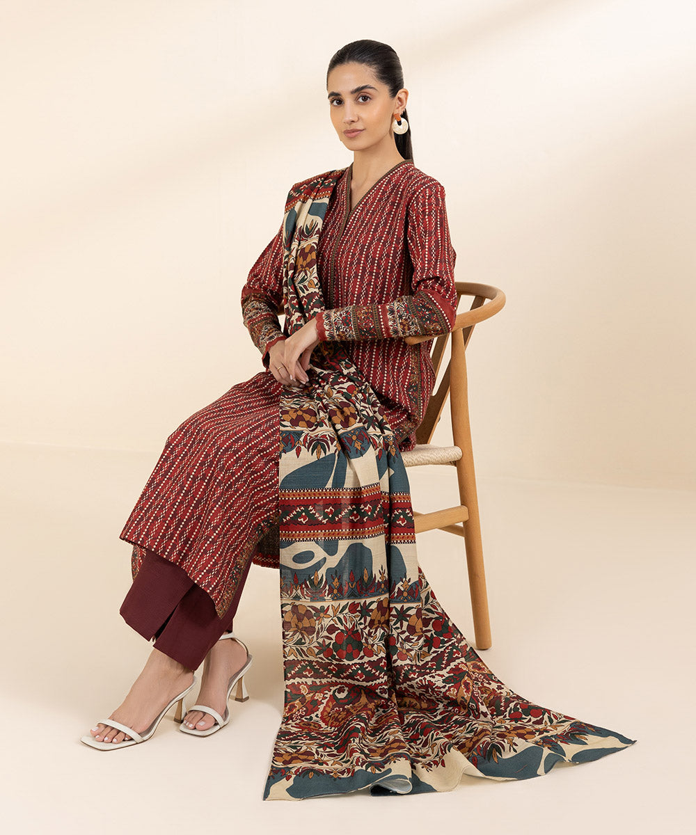 3 Piece - Printed Khaddar Suit