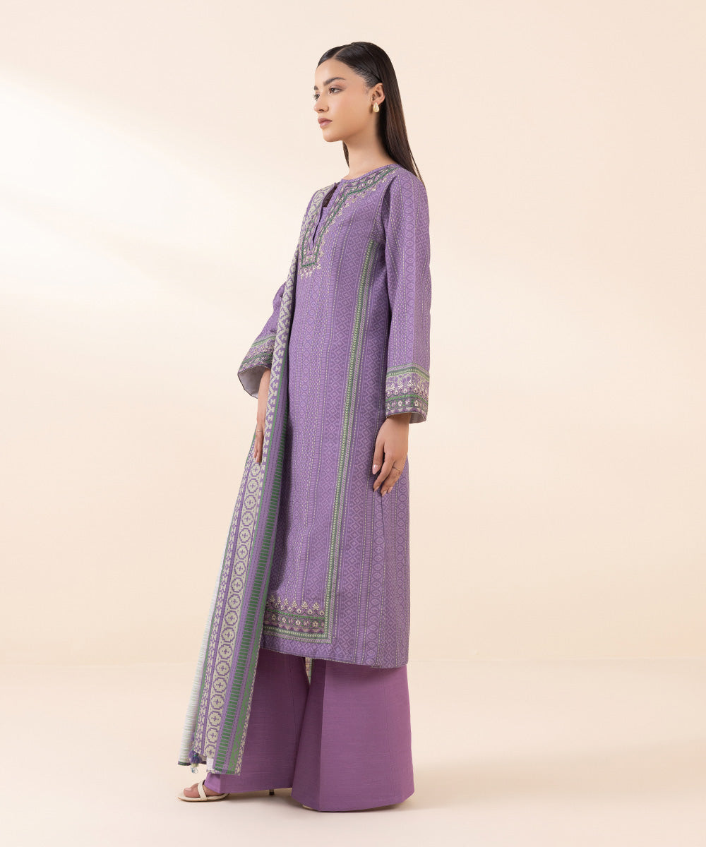 Women's Unstitched Light Khaddar Purple Printed 3 Piece Suit