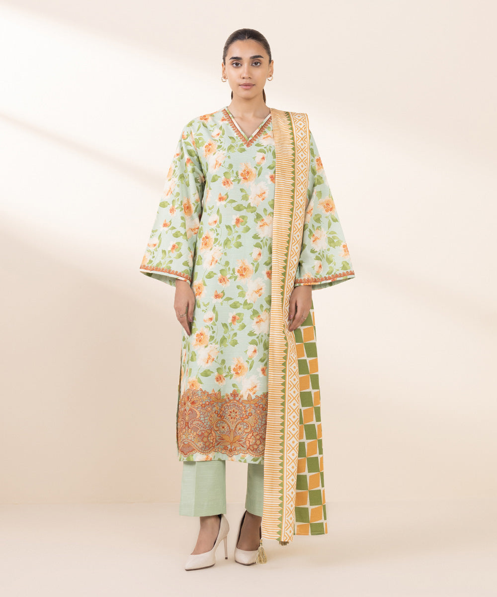 Women's Unstitched Embroidered Multicolour Khaddar Three Piece Suit