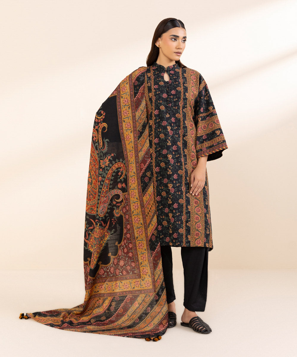 Women's Unstitched Khaddar Printed Multi 3 Piece Suit