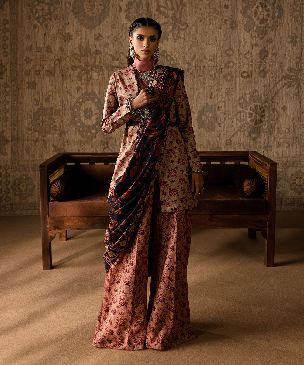 Women's Unstitched Khaddar Printed Multi 3 Piece Suit