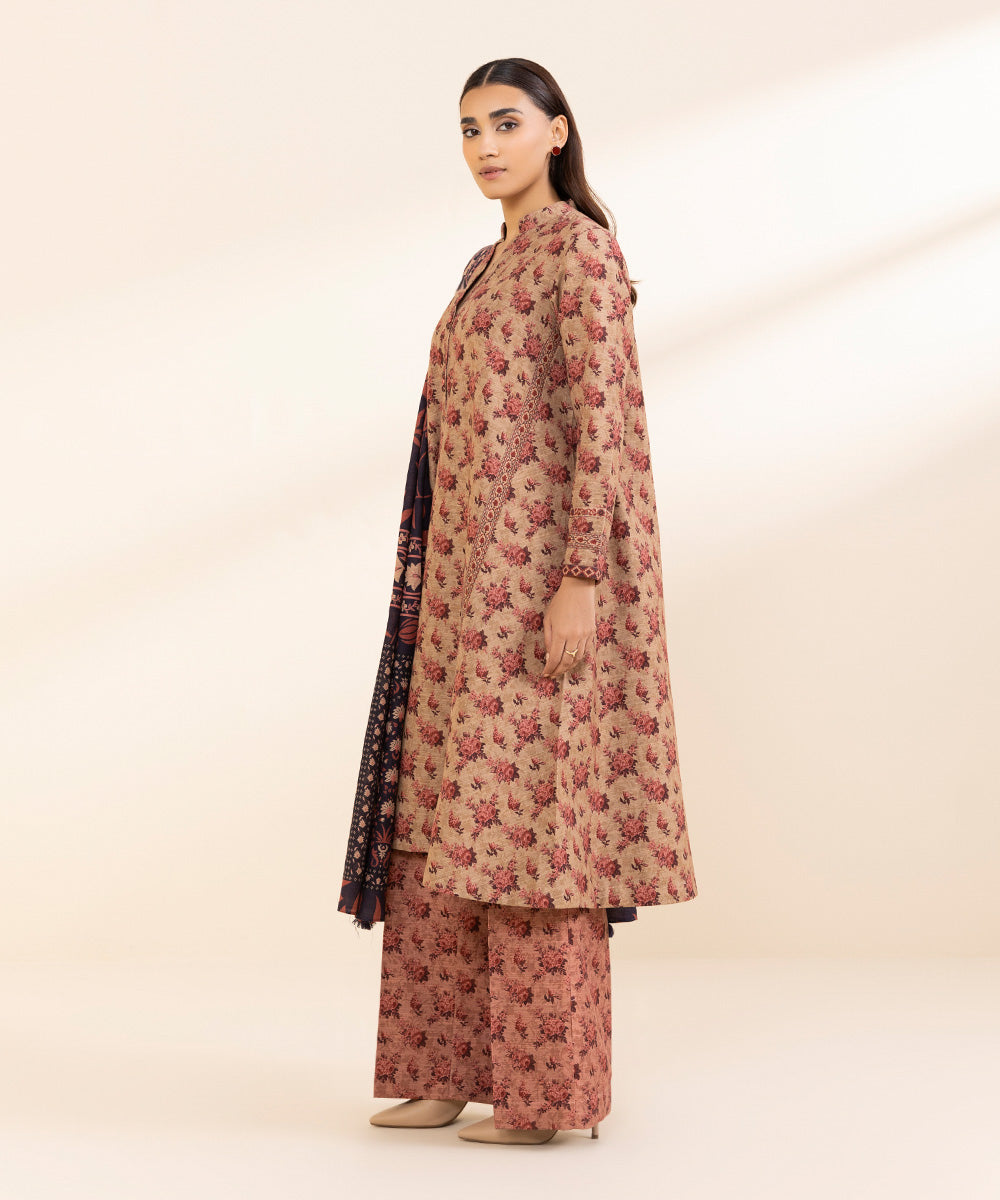 Women's Unstitched Khaddar Printed Multi 3 Piece Suit