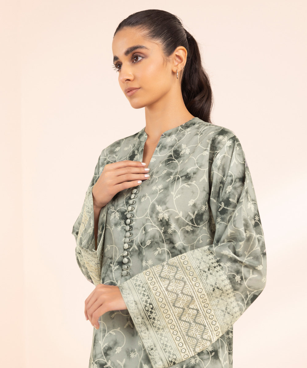 Women's Unstitched Lawn Grey Embroidered 2 Piece Suit