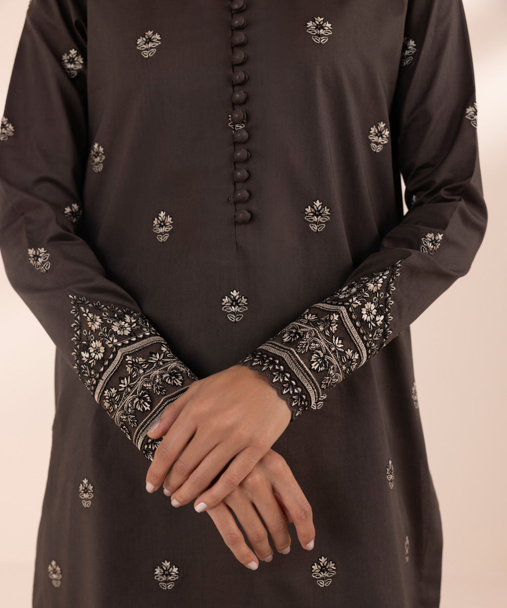 Women's Unstitched Lawn Grey Embroidered 3 Piece Suit