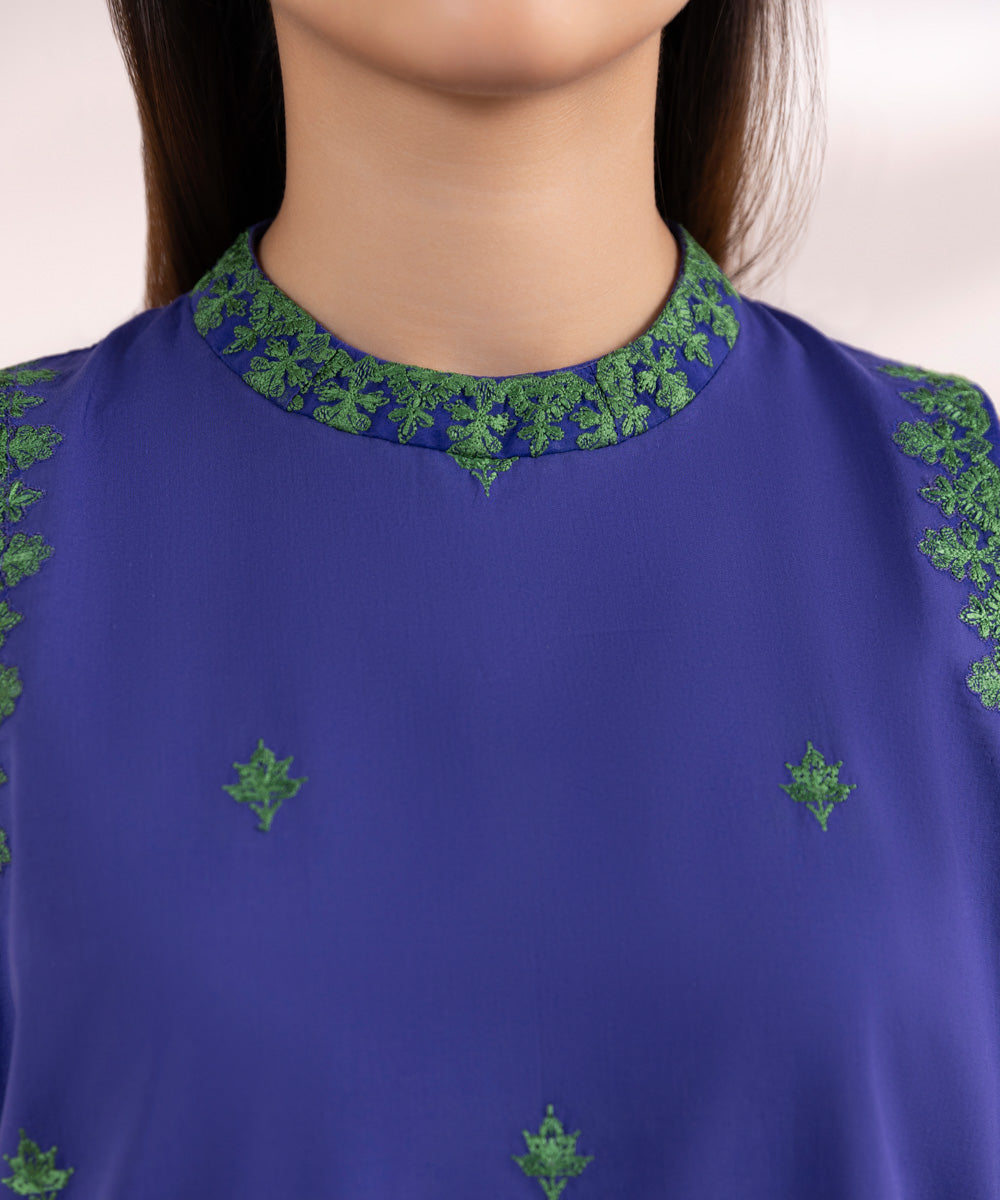 Women's Unstitched Lawn Blue Embroidered 3 Piece Suit