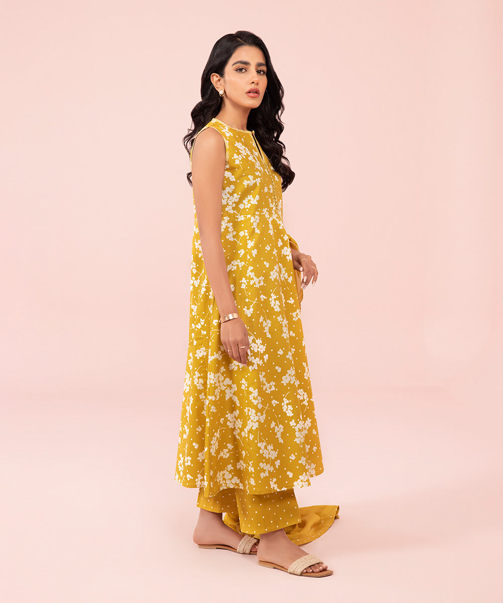Women's Unstitched Embroidered Cambric Yellow 3 Piece Suit