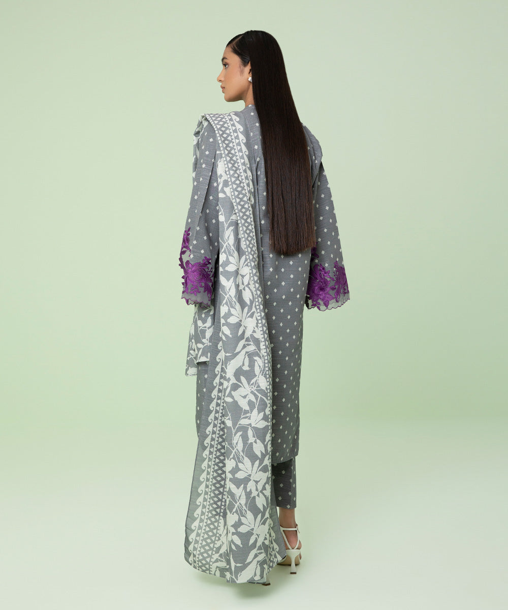 Women's Winter Unstitched Khaddar Grey 3 Piece Suit