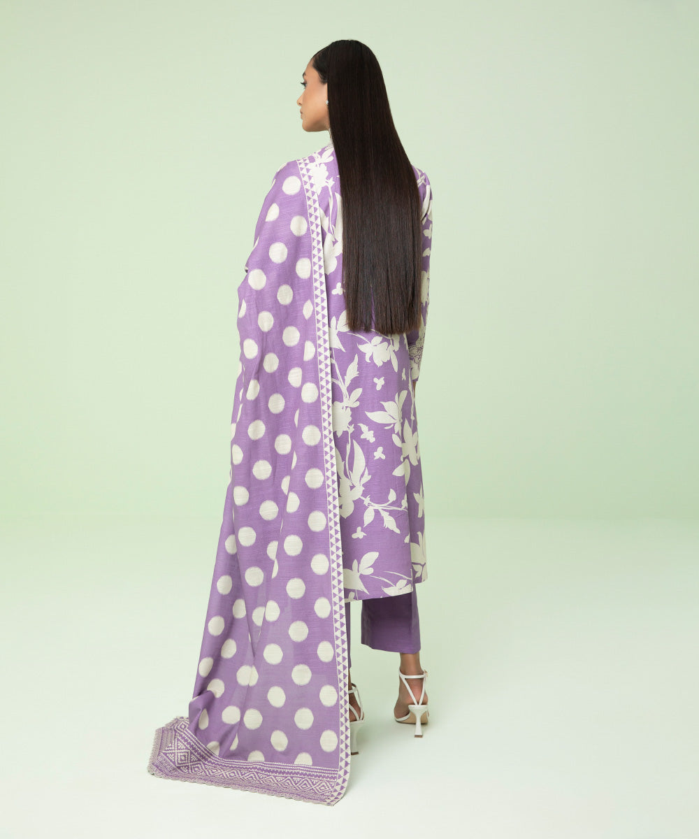 Women's Winter Unstitched Khaddar Purple 3 Piece Suit