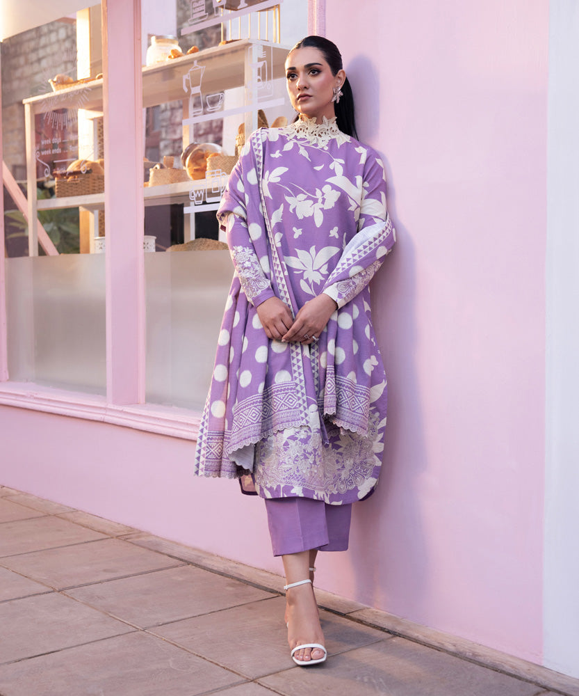 Women's Winter Unstitched Khaddar Purple 3 Piece Suit