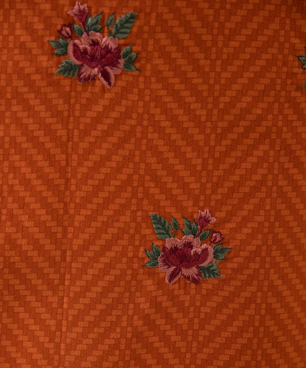 Women's Intermix Unstitched Cambric Orange 3 Piece Suit