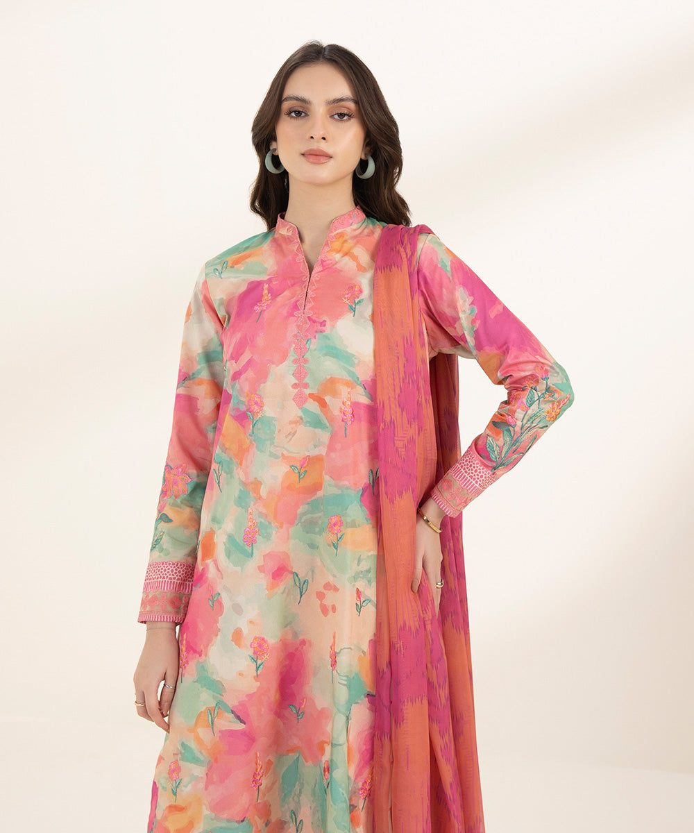 Women's Unstitched Lawn Printed Embroidered Multi 3 Piece Suit