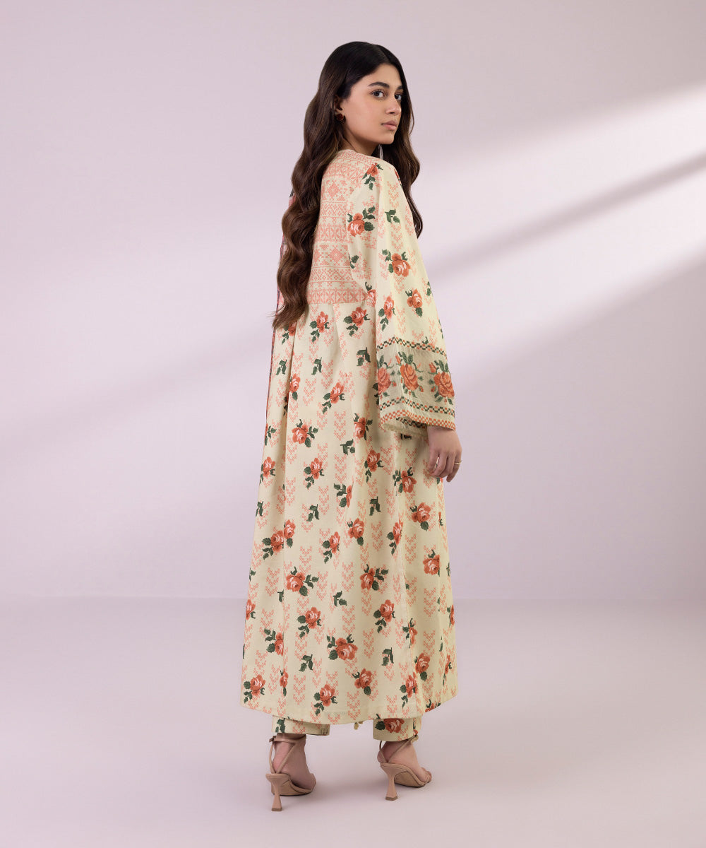 Women's Unstitched Lawn Embroidered Peach Dust  3 Piece Suit