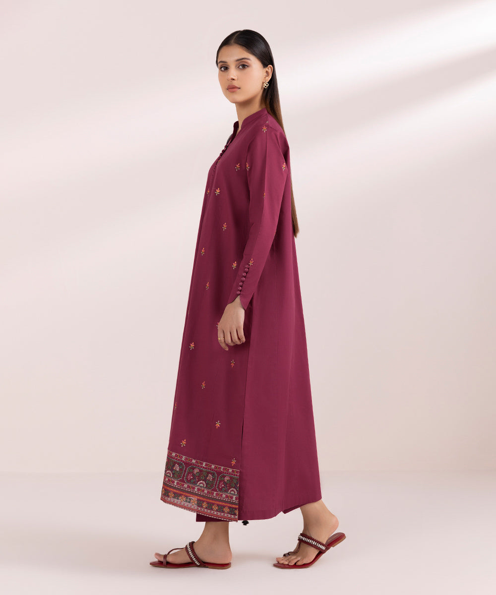 Women's Unstitched Lawn Red Embroidered 3 Piece Suit