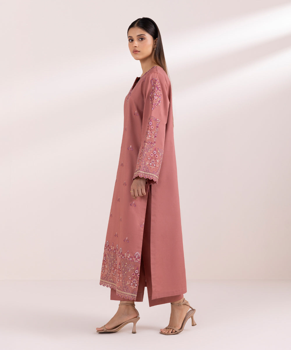 Women's Unstitched Lawn Pink Embroidered 3 Piece Suit