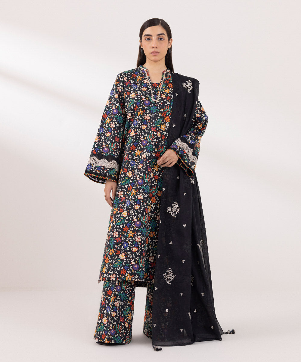 Women's Cambric Embroidered Multi Unstitched 3 Piece Suit