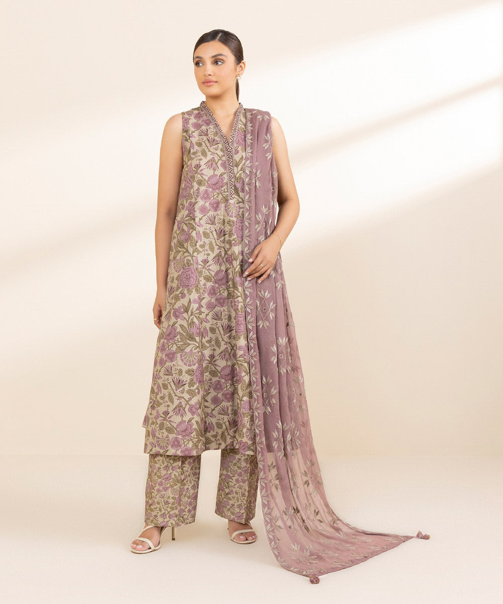 3 Piece - Embroidered Cotton Suit