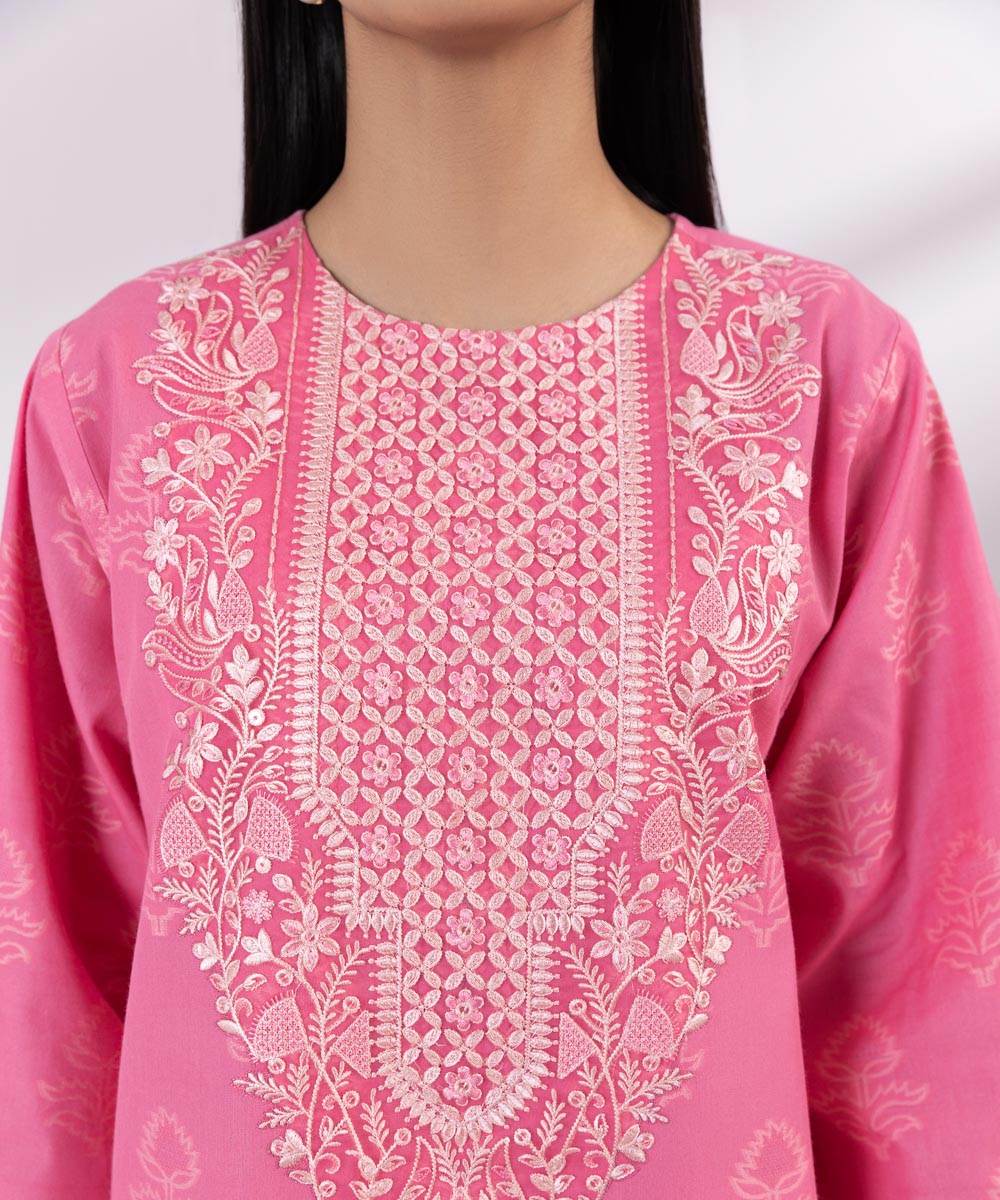 Women's Unstitched Jacquard Embroidered Pink 3 Piece Suit