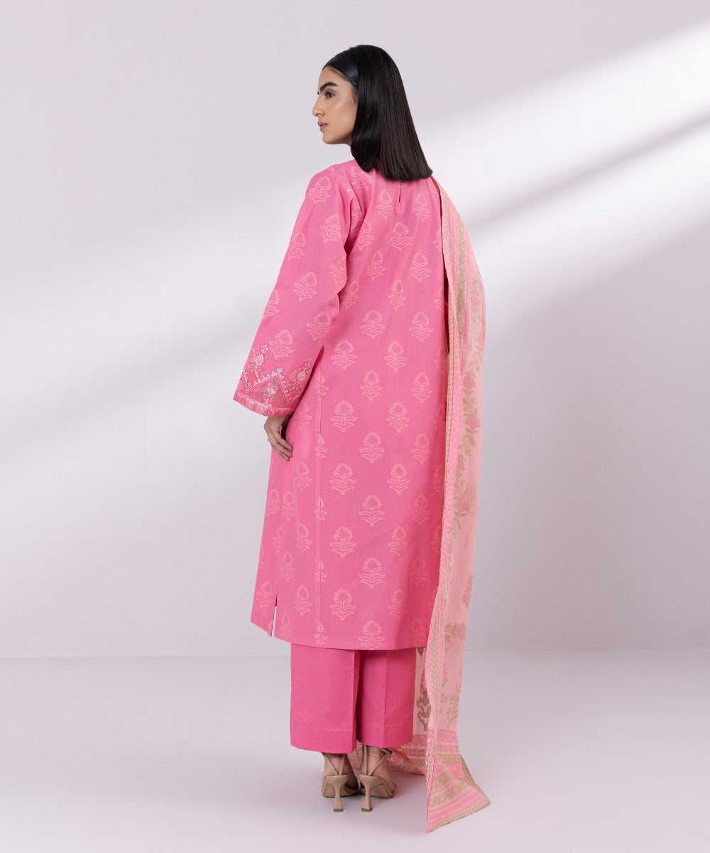 Women's Unstitched Jacquard Embroidered Pink 3 Piece Suit