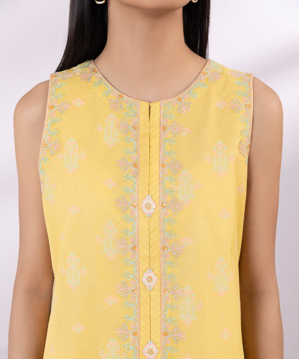 Women's Unstitched Jacquard Embroidered Light Yellow 3 Piece Suit