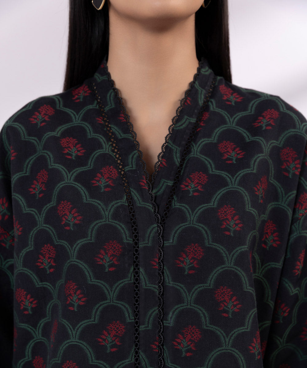 Women's Unstitched Jacquard Embroidered Black 3 Piece Suit