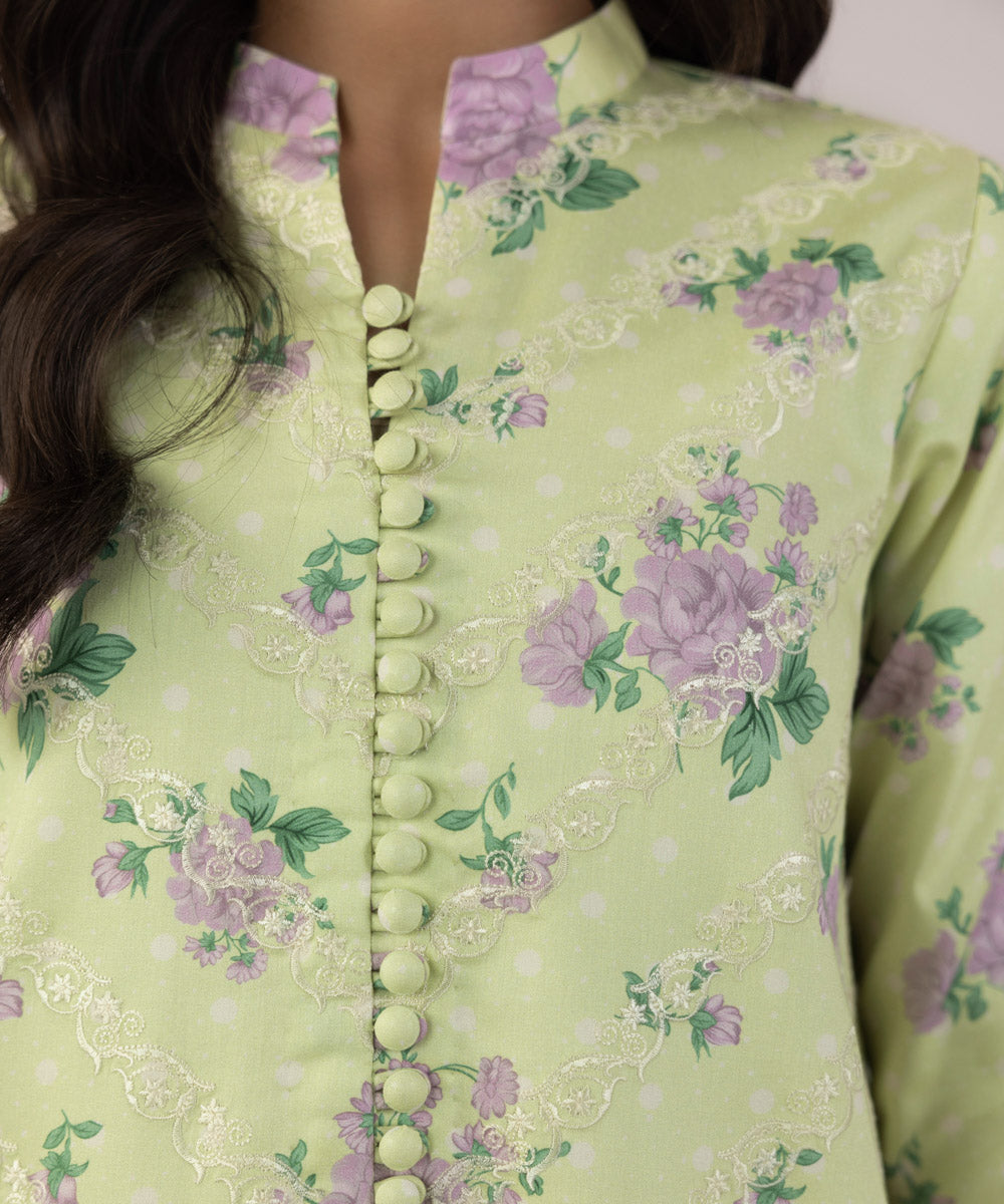 Women's Unstitched Light Cotton Satin Embroidered Mint Green 3 Piece Suit