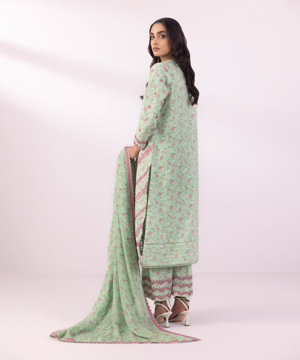 Women's Unstitched Cotton Jacquard Embroidered Mint Green 3 Piece Suit